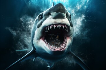 Terrifying Shark head screaming face. Big life. Generate Ai