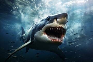Ferocious Water sea shark. Danger deep reef. Generate Ai