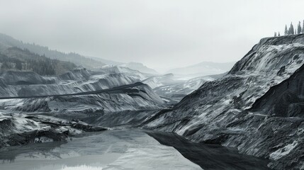 Obraz premium A landscape scarred by mountaintop removal mining reveals the destructive impact of coal extraction.