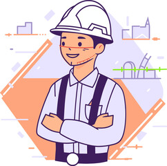 Engineer Overseeing Manufacturing Process Vector Illustration