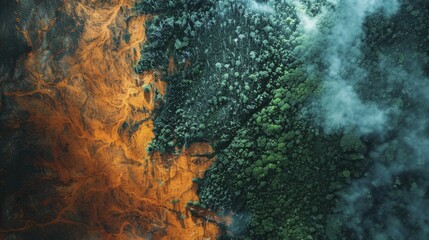 A satellite comparison of deforestation over decades provides a visual timeline of forest loss, showcasing environmental changes. - obrazy, fototapety, plakaty
