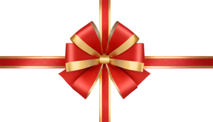 rotes Band und Schleife mit Gold isoliert vor transparentem Hintergrund