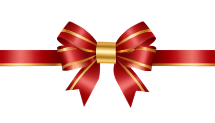 rotes Band und Schleife mit Gold isoliert vor transparentem Hintergrund