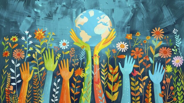 Diverse hands unite, holding up the Earth, contributing to actions for achieving net zero.