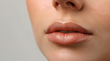 Fototapeta premium Natural lips close up, no retouching, natural skin texture