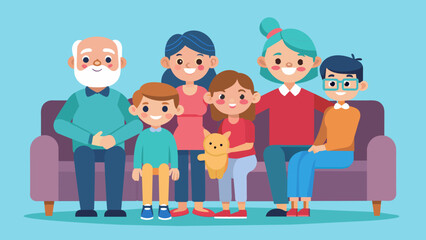 Big happy family sitting on the sofa vector illustration