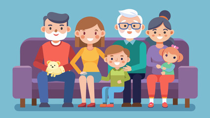 Big happy family sitting on the sofa vector illustration