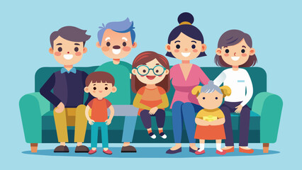 Big happy family sitting on the sofa vector illustration