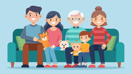 Big happy family sitting on the sofa vector illustration