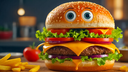 cartoon  delicious  hamburger with eyes