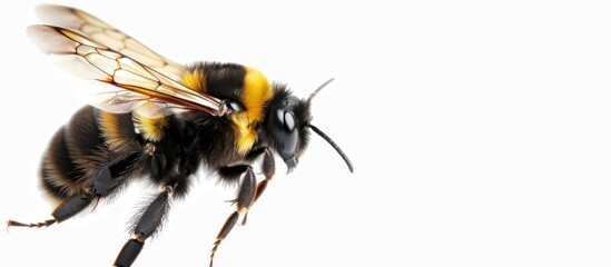 Close up flying bee on wasp insect animal isolated on a white background. AI generated image - obrazy, fototapety, plakaty