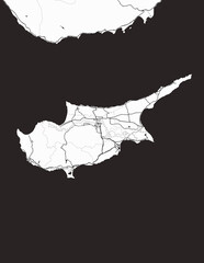 Detailed island map of Cyprus with infrastructure in a minimalist style