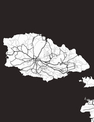 Detailed island map of Gozo with infrastructure in a minimalist style