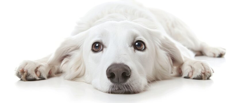 Portrait white dog isolated on white background. AI generated image