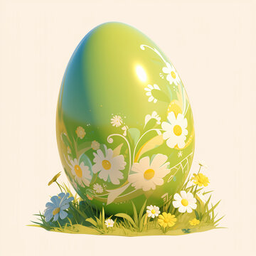 3d style Easter egg with daisy flowers