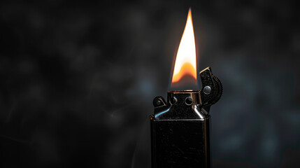 Light cigarette lighter in the dark. Closeup  - obrazy, fototapety, plakaty