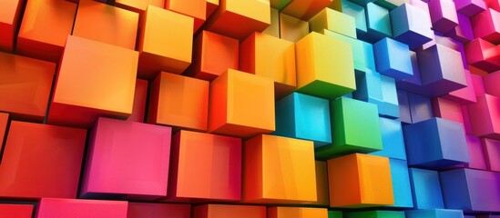 Close up rainbow colorful blocks texture wall background. AI generated image