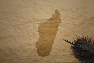 map of madagascar on a old paper background with old pen