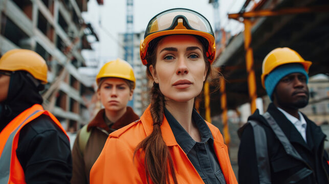 Construction concept of Engineer or Architect working. A woman foreman
