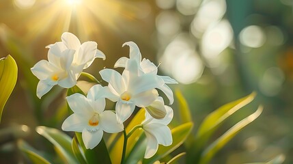 Fototapeta na wymiar beautiful white orchid flowers blooming at autumn time. banner