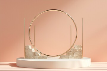 Sleek 3D rendering, minimalist platform for product showcasing backdrop
