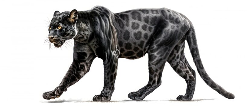 Portrait black panther big cat wild animal on white background. AI generated image