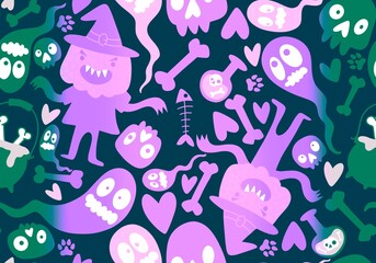 Halloween pumpkins seamless monsters pattern for wrapping paper and fabrics and linens and kids