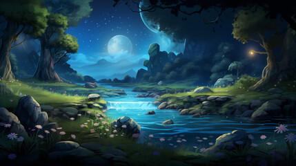 Obraz na płótnie Canvas Moonlit Serenity by the Riverside