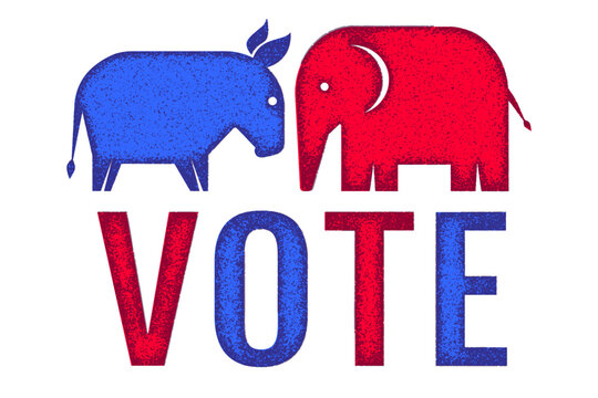 Vector vintage banner for 2024 presidential election in USA. Vector illustration of elephant and donkey. Vote