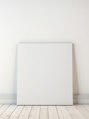 Blank poster on the white wall and the wooden floor