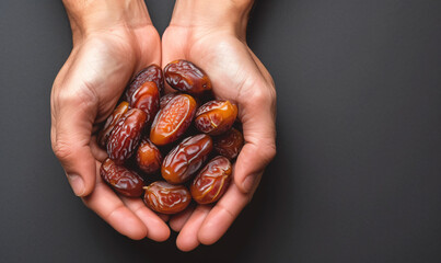 a person holding a handful of dates - obrazy, fototapety, plakaty