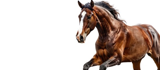 Strong brown horse animal isolated on a white background. AI generated image