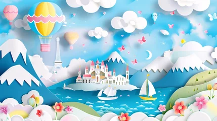 Washable wall murals Mountains a paper cut out of a castle and mountains