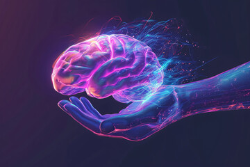a hand holding a brain - obrazy, fototapety, plakaty