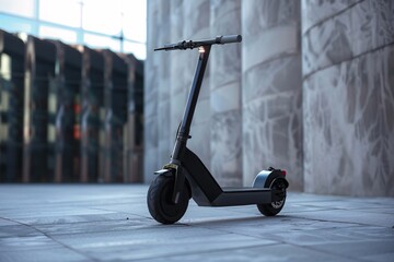 a black scooter on a stone surface