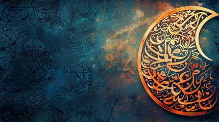 Luxury ornate Arabic gold calligraphy design on vibrant Ramadan Kareem background modern simple creative elegant with space of text can be used for Ramadan Islamic arabesque celebration invitation