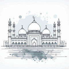 Ramadan Kareem greeting card with mosque silhouette Vector illustration
