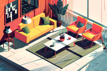 living room isometric vector flat minimalistic isolated illustration