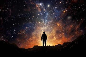 Cosmic Silhouette man galaxy. Person night. Generate Ai