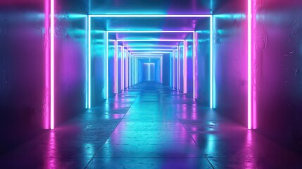 Neon corridor. illustration of a neon scene. Neon background.