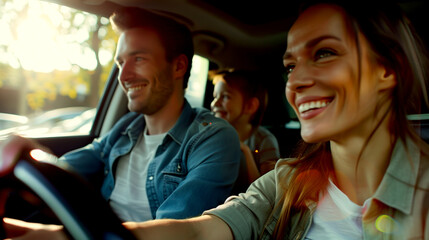 Happy Family Driving in a Car