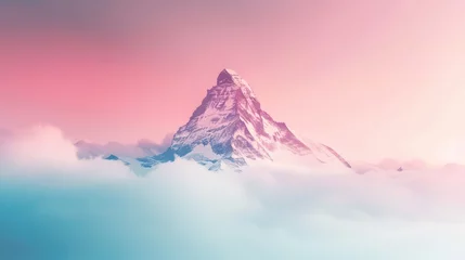 Poster Minimalist background featuring a majestic single mountain peak amidst a breathtaking gradient sky © Ibad