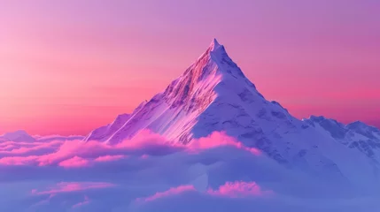 Papier Peint photo autocollant Rose  Minimalist background featuring a majestic single mountain peak amidst a breathtaking gradient sky