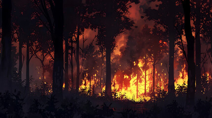 Blazing Inferno: Forest Fire Devastation at Twilight