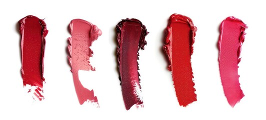 Set of red lipstick stroke isolated on white background - obrazy, fototapety, plakaty
