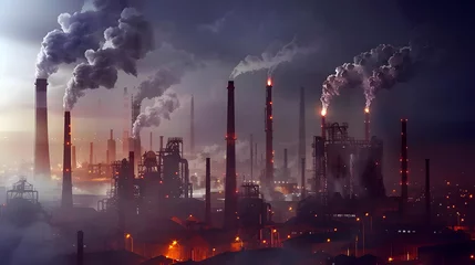 Fototapeten Twilight Haze: Industrial Landscape with Polluting Smokestacks © Massimo Todaro