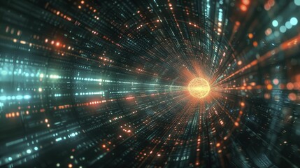 Obraz premium A visual metaphor of an algorithmic echo chamber, where biased inputs lead to increasingly skewed outputs, in a digital graphic technology style.