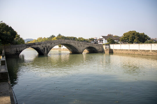 Chinese style bridge over the Shangtang river in Suzhou.