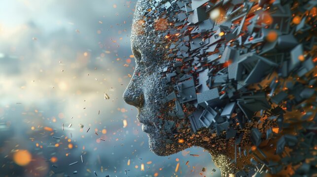 A visual metaphor of machine learning as a digital sculptor, molding raw data into polished models of comprehension, in a style reminiscent of digital graphic technology.