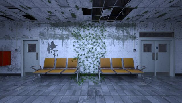 廃墟の荒れた室内　3DCGレンダリング